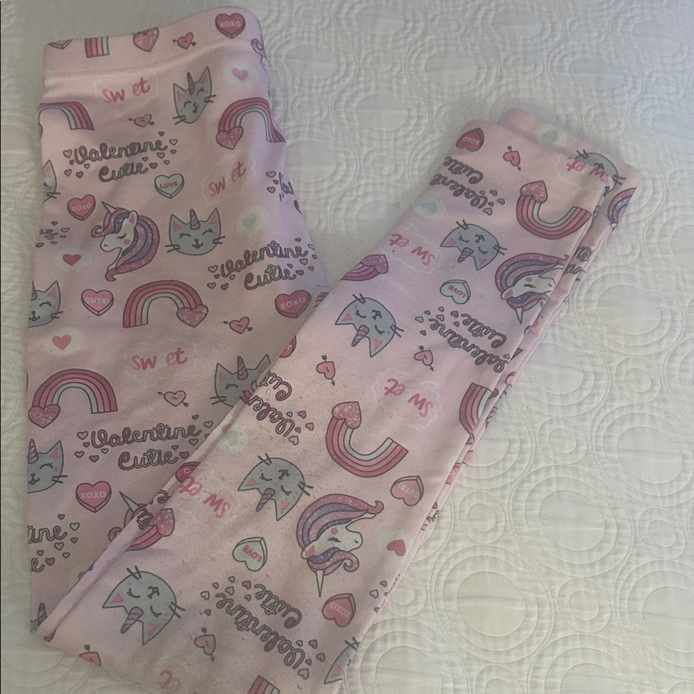 Valentine Cutie Pink Unicorn and Rainbow Leggings